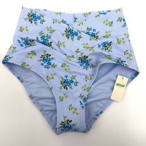 Aerie Blue Floral High Waisted Cross Waist Bikini‎ Bottoms XXS